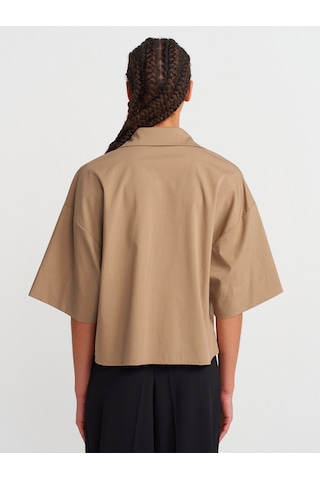 Dilvin 50495 Oversize Cepli Gömlek-camel CAMEL