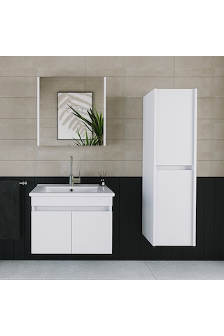 Banos Tm3 Lavabolu Beyaz 65 Cm Aynalı Banyo Dolabı Takımı Beyaz
