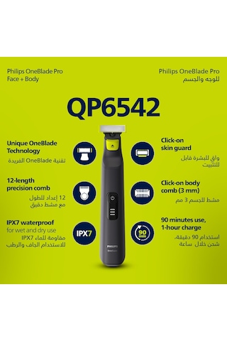 Tr Oneblade Pro Yüz&vücut Tıraş Makinesi, Islak&kuru,12 Uzunluk Ayarı, 1 Yedek Bıçak,qp6542/10 1 - 2 Saat