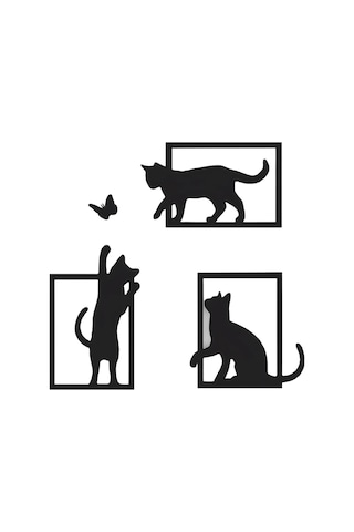 Oyunbaz Kediler 3'lü Dekoratif Duvar Tablosu - Modern Kedi Figürlü Duvar Dekoru