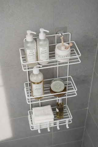 Sas Haus Beyaz 3 Katlı Banyo Rafı Şampuanlık Ve Duş Rafı Askılı Yapışkanlı Duvara Monte Tş-03 beyaz