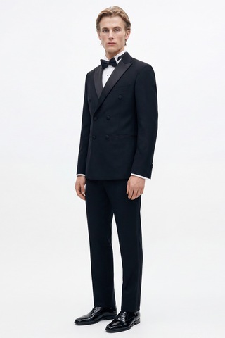 AC&Co / Altınyıldız Classics Erkek Lacı Keten Slim Fit Dar Kesim Kırlangıç Yaka Çift Fleto Cepli Kruvaze Smokin Takım Lacı