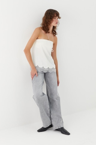 Wide Leg Denim Pantolon Gri Gri