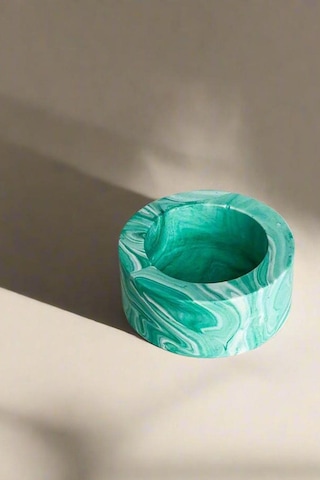 El Yapımı Mermer Desenli Yeşil Beton Tealight Mumluk 3 Adet Minimal Dekoratif Şamdan Su Yeşili