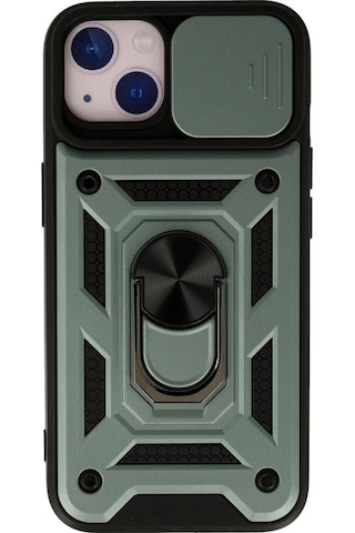 Apple İphone 13 Kılıf Pars Lens Yüzüklü Silikon - Yeşil