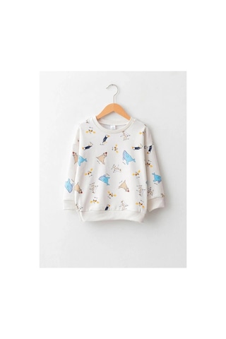 LC Waikiki Lcw Baby Ekru Bisiklet Yaka Uzun Kollu Baskılı Pamuklu Erkek Bebek Sweatshirt