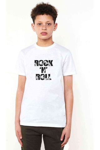 Qivi Rock'N Roll Rock Baskılı Unisex Çocuk Beyaz Tshirt