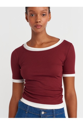 Dilvin 31942 Çift Katlı Büzgülü T-shirt-açık Bordo Açık Bordo