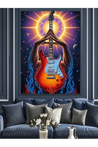 Ahşap Tablo Gitar Ve Parlayan Işıklar İnsan Figürlü Tablolar