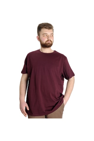 Mode Xl Büyük Beden Erkek Tshirt Bisiklet Yaka Basic 20031 Mürdüm Mürdüm