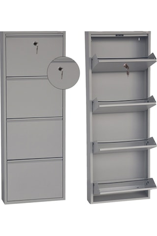 Kilitli 4'lü Metal Ayakkabılık - Gri