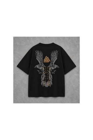 Yolo Street Viking Kartal Baskılı Oversize Siyah Tişört Unisex Sokak Tarzı %100 Pamuk 1siyah