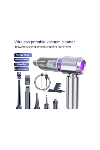 Dashanshop 16000pa Kablosuz El Süpürgesi Silvery Purple 4ü1 Fonsuz Motor 3 Hız Uzun Şarjlı Araç Ev