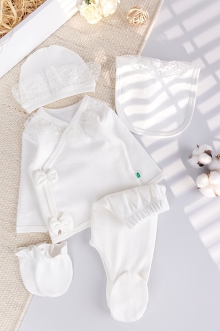 Güpürlü %100 Pamuk 5'li Kız Bebek Hastane Çıkışı Bebek Takım