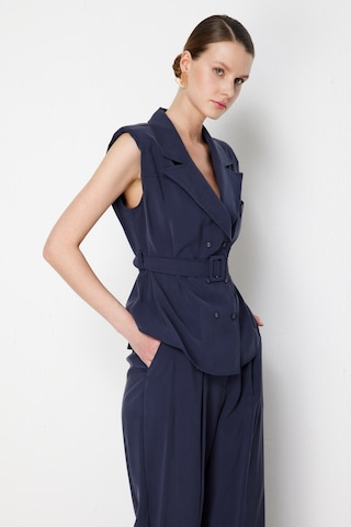 On Kadın Beli Kemerli Kruvaze Yelek 74908 Indigo Indigo