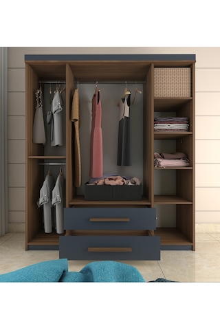Metalia Gm815 Nisa Delüx 4 Kapı 2 Çekmeceli Aynalı Gardrop Ceviz-Antrasit