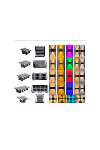 Opulentliving Çift Taraflı Güneş Solar 2 Lambalı Bahçe Duvar Rgb Aydınlatması Su Geçirmez 4 İşın Altın Altın