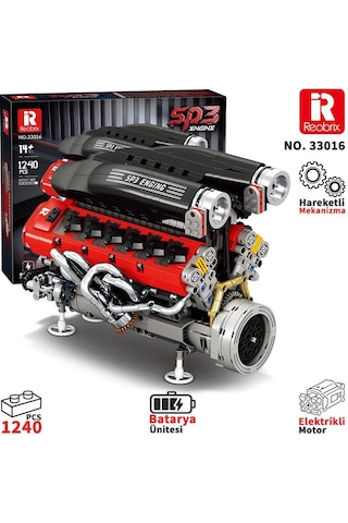 Reobrix Technic 33016 Ferrari Daytone Sp3 Motor Bataryalı&motorlu Yaratıcı Yapı Blok Seti Building Blocks - 1240 Parça