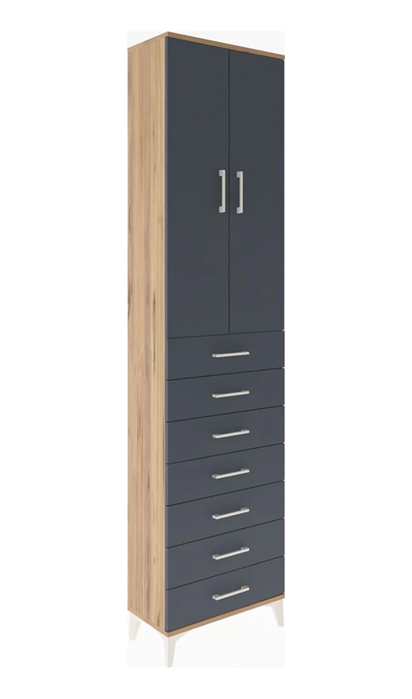 Arges Dolap 3 Raflı 7 Çekmeceli 2 Kapaklı 60x30x243 Çam-antrasit Çam