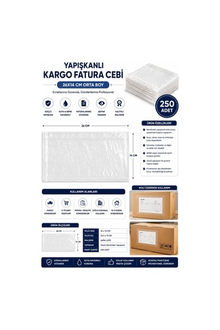 Northcity 26x14 Cm Orta Boy Yapışkanlı Kargo Fatura Cebi 250 Adet