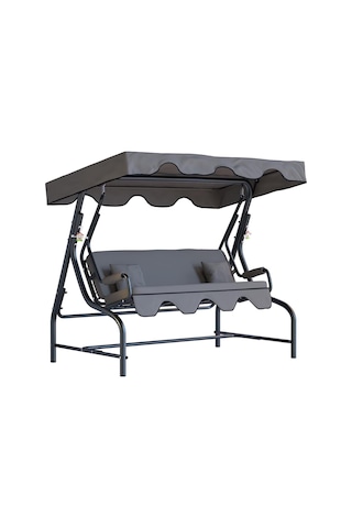 Bahçe Salıncağı 3 Kişilik Metal Salıncak Gümbet Koruma Kılıfı Hediye Ay Grisi