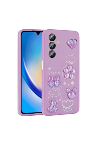 Lexroo Samsung Galaxy Uyumlu A24 Kabartma Figürlü Parlak Toys Silikon Kılıf - Beyaz