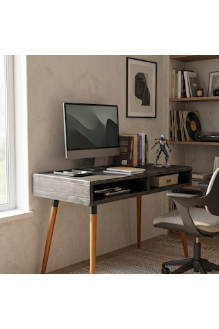Mobenta Slot Desk: Masif Çalışma & Laptop Masası 2 Gözlü Depolama - 120x60 An Antrasit