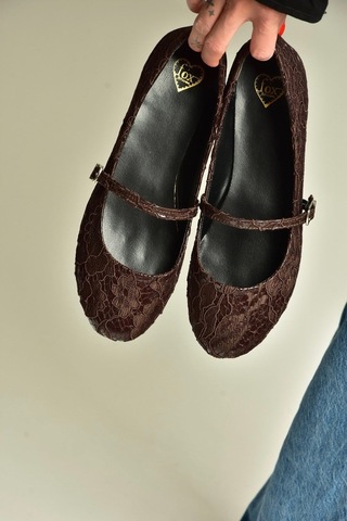 Fox Shoes Z726232704 Kahverengi Kumaş Bantlı Kadın Babet