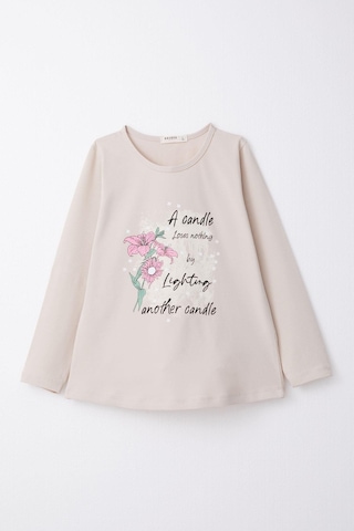 Breeze Kız Çocuk Taytlı Takım Yazı & Çiçek Baskılı 6-10 Yaş, Bej-bej Bej