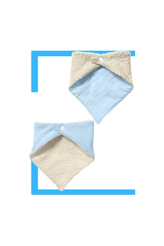 Bebek Ağız Bezi Salya Önlüğü Fular Çok Amaç 2'li M-bej Krem - Mavi