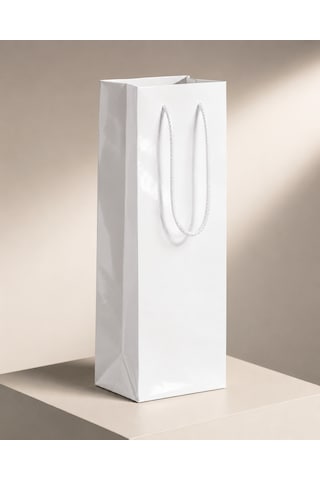 Şişelik İpli Beyaz Karton Poşet, 25 Adet - 12x10x38 Cm, Kalın Yap