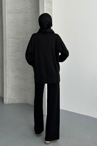 Feela Moda Kadın Modal Penye Oversize Tesettür Tunik Takım 2020 Siyah