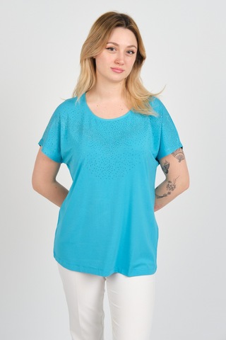 Ella Camelia Kadın Düşük Kollu Taş Süsleme Detaylı Bisiklet Yaka Bluz 24e116 Açık Mavi Açık Mavi