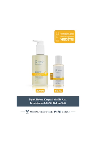 The Purest Solutions Siyah Nokta Karşıtı Salisilik Asit Temizleme Jeli Cilt Bakım Seti: 200 ml + 50 ml Tanışma Boy