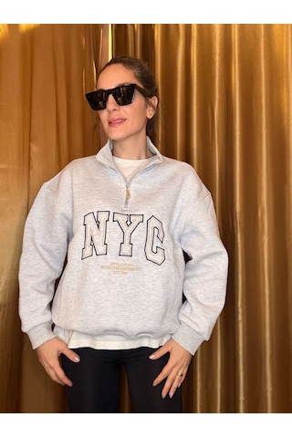 Ali Butik Gri Nyc Nakışlı Şardonlu Sweatshirt Gri