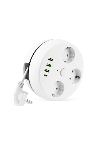 Vea 7 İn 1, Akım Korumalı Grup Priz, 3'lü, Anahtarlı, 3 Usb, 1 Type-c, 1.5 Metre Kablolu, Kablosu Toplanabilir Makar Diğer