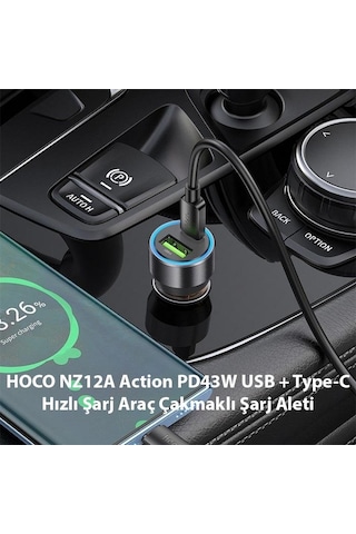 Hoco Nz12a Action Pd43w Usb + Type-c Hızlı Şarj Araç Çakmaklı Şarj Aleti Turuncu