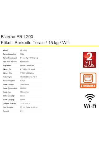 Bizerba Erıı 200 Etiketli Barkodlu Terazi 15 Kg