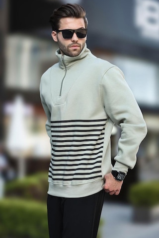 Madmext Çağla Yeşili Fermuar Yakalı Çizgili Sweatshirt 7056-çağla Yeşili Çağla Yeşili