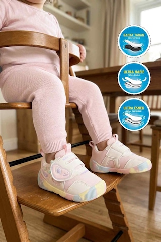 Marcokids Beyaz-pudra Cırtlı Fileli Hafif Anatomik Bebek İlk Adım Ayakkabı 26y701 Beyaz - Pudra
