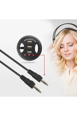 Dizüstü Bilgisayar İçin 3,5 Mm Mikrofon Kulaklık Girişi Ve Usb 2.0 Hub'lı Güç Adaptörü Usb Hub'ı