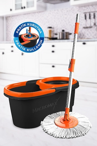 Focus Black Otomatik Temizlik Seti, Pedalsız Döner Sıkmalı 360 Başlıklı Mikrofiber Paspas