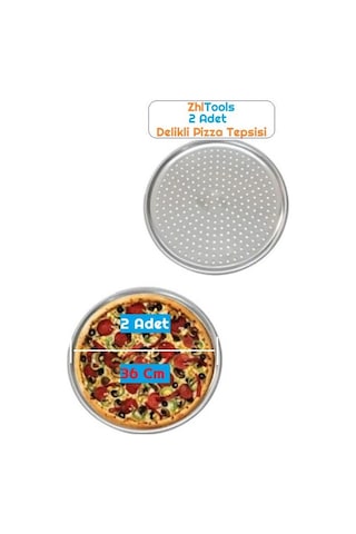 Zhltools Lahmacun Pizza Pide Pişirme Tepsisi 36 Cm 2 Li Set Gümüş