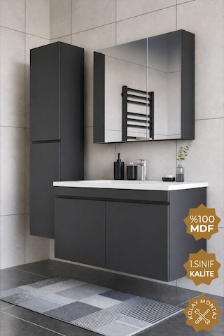 Teta Home Tokyo 100 Cm Mdf Banyo Dolabı Seti + Boy Dolabı Antrasit Teta Home Tokyo 100 Cm Mdf Banyo Dolabı Seti + Boy Dolabı Antrasit