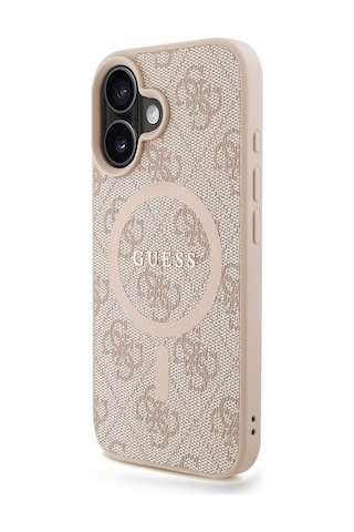 Apple iPhone 16 Plus Uyumlu Kılıf Guess Lisanslı M safe Bilek Askı İpli Yazı Logolu Kapak Pembe