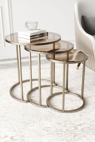 Dekoport Milas C Zigon Sehpa Prinç Eskitme Rengi Bronz Cam Eskitme