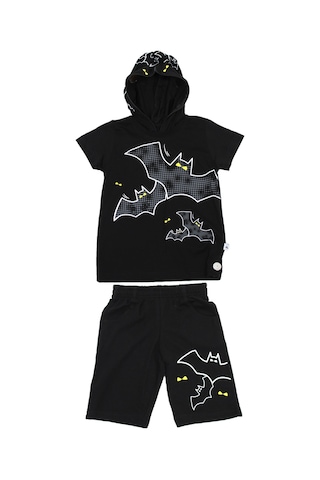 Gigas Kapşonu Fermuarlı Batman Şortlu Takım Siyah