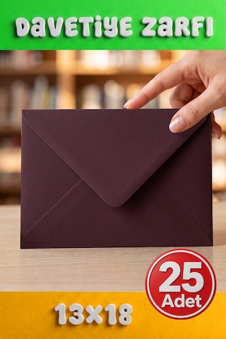 25 Adet 13x18 Cm Premium Kalite Davetiye Zarfı Bordo