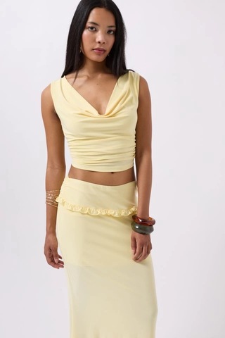 Katlama Bel Detay Maxi Etek Sarı