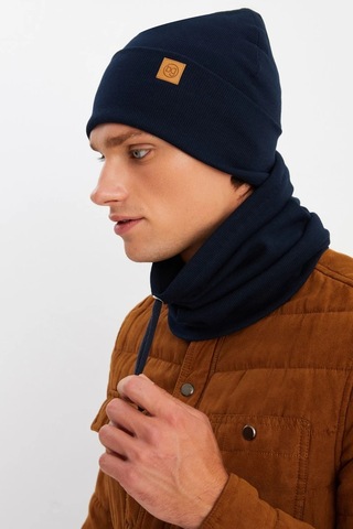Erkek Balıkçı Style %100 Pamuklu Kaşkorse, Terletmez, Ultra Hafif, Yumuşak Bere Boyunluk Takım - Standart / Lacivert Lacivert